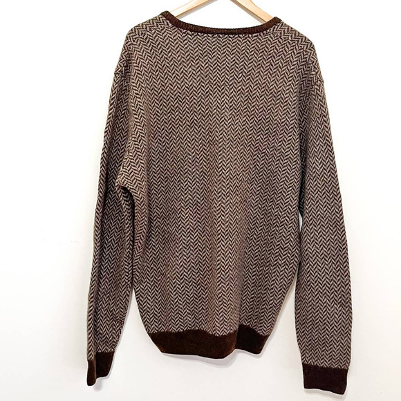 Barbour Mens Wool Chevron V-neck Sweater XXL Chocolate Log Cabin Rustic Academia - Picture 2 of 8